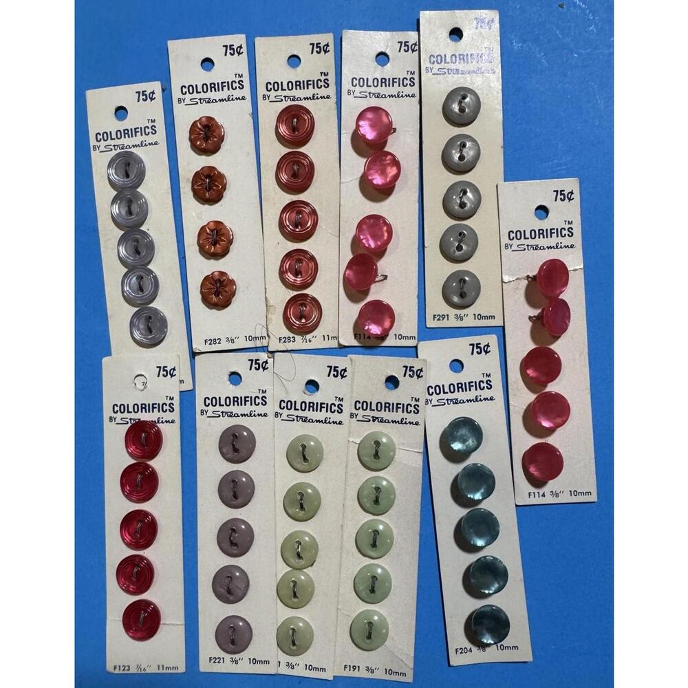Streamline Colorifics Vintage Lot of 49 Buttons on 11 Cards